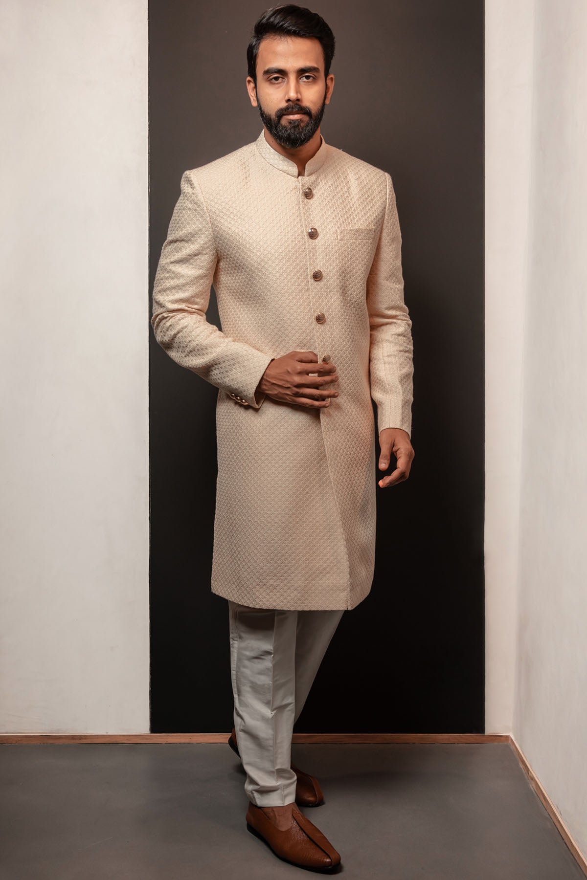Buy Silk Textured Sherwani Set Online